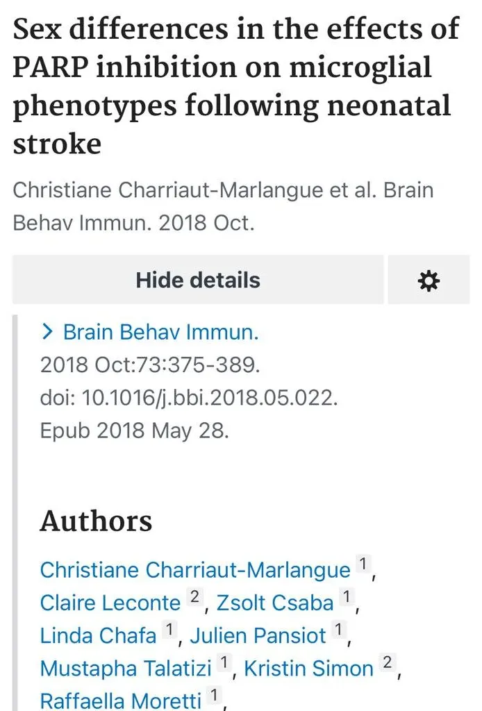 Publikation (PubMed): Sex differences in the effects of PARP inhibition following neonatal stroke – Co-Autorin Kristin Simon
