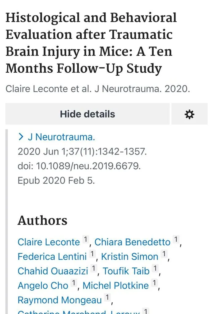Publikation (PubMed): Histological and Behavioral Evaluation after Traumatic Brain Injury in Mice – Co-Autorin Kristin Simon